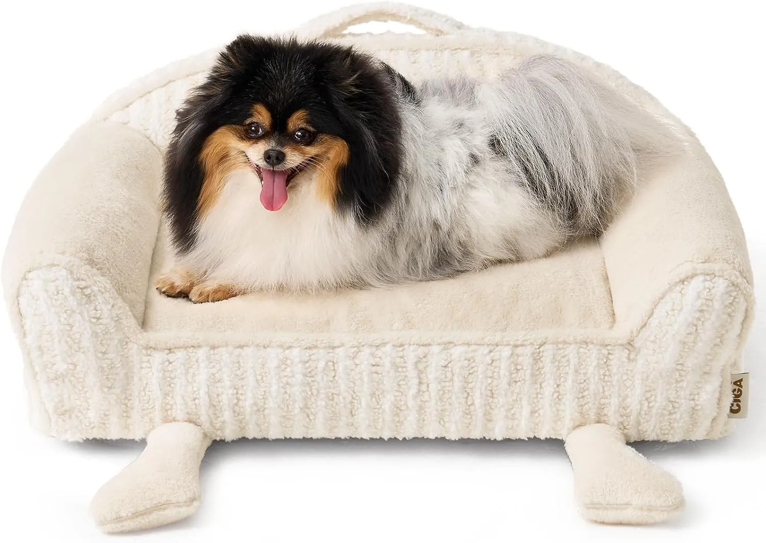 EHEYCIGA Small Dog Bed with Washable Removable Cover, Striped Cat Couch Beds for Indoor Cats, Shredded Memory Foam Waterproof Puppy Bed with Non-Slip Bottom, 24 Inch Cream