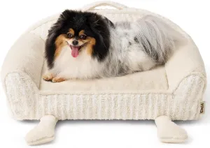 EHEYCIGA Small Dog Bed with Washable Removable Cover, Striped Cat Couch Beds for Indoor Cats, Shredded Memory Foam Waterproof Puppy Bed with Non-Slip Bottom, 24 Inch Cream