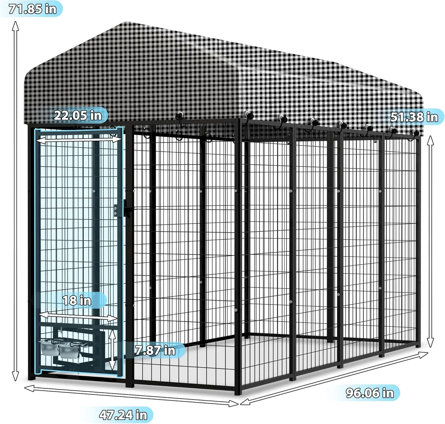 Expandable Large Outdoor Dog kennels,Upgraded Pet Palypen Dog House with Removable Waterproof Cover UV -Resistant Roof,Outside Heavy Duty Dog Enclosure with 2 Feeding Bowls(8'L x 4'W x 6'H)