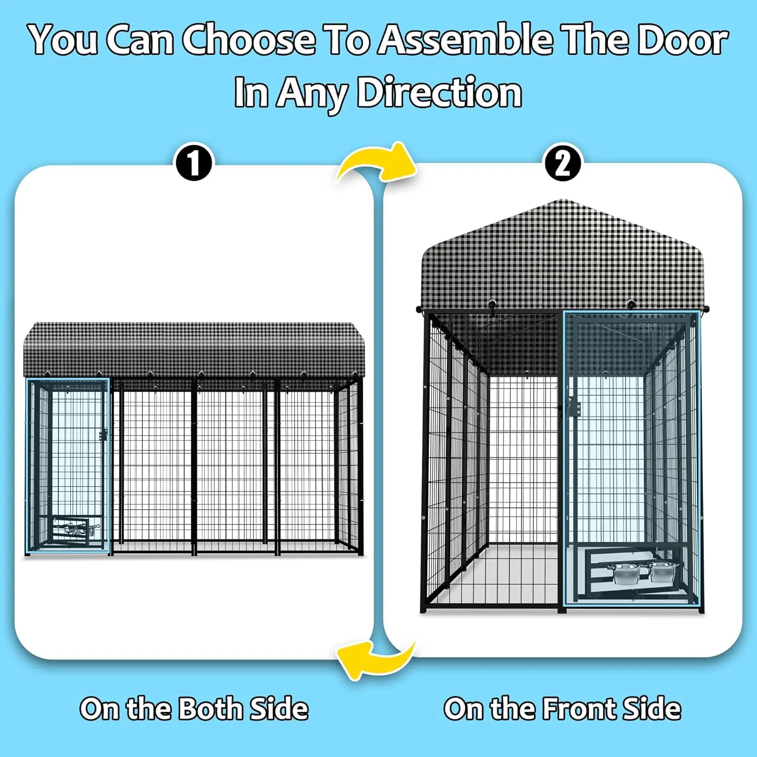 Expandable Large Outdoor Dog kennels,Upgraded Pet Palypen Dog House with Removable Waterproof Cover UV -Resistant Roof,Outside Heavy Duty Dog Enclosure with 2 Feeding Bowls(8'L x 4'W x 6'H)