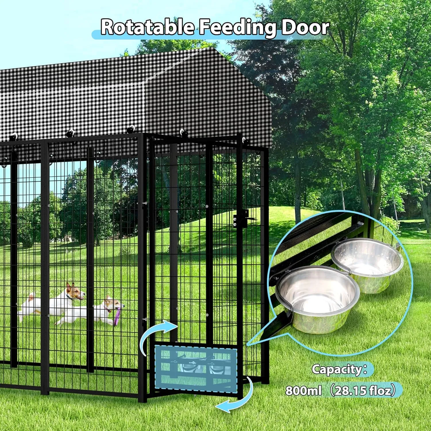 Expandable Large Outdoor Dog kennels,Upgraded Pet Palypen Dog House with Removable Waterproof Cover UV -Resistant Roof,Outside Heavy Duty Dog Enclosure with 2 Feeding Bowls(8'L x 4'W x 6'H)