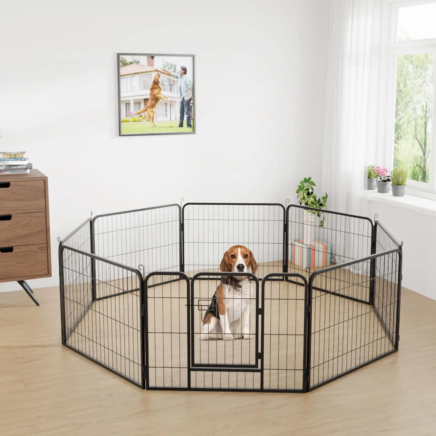 FDW Dog Playpen Dog Pen Dog Kennel 8 Panel 24 Inch Hight Indoor Outdoor Folding Metal Portable Puppy Exercise Pen Heavy Duty Dog Fence for Yard Camping,Black
