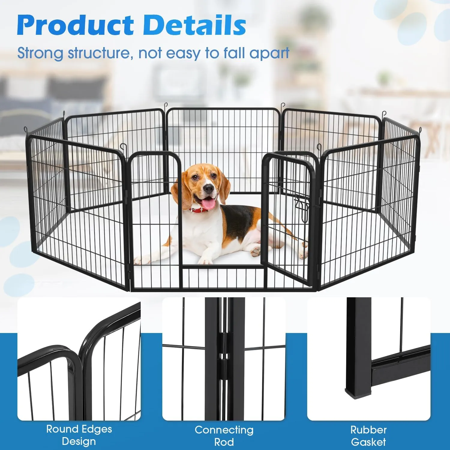FDW Dog Playpen Dog Pen Dog Kennel 8 Panel 24 Inch Hight Indoor Outdoor Folding Metal Portable Puppy Exercise Pen Heavy Duty Dog Fence for Yard Camping,Black