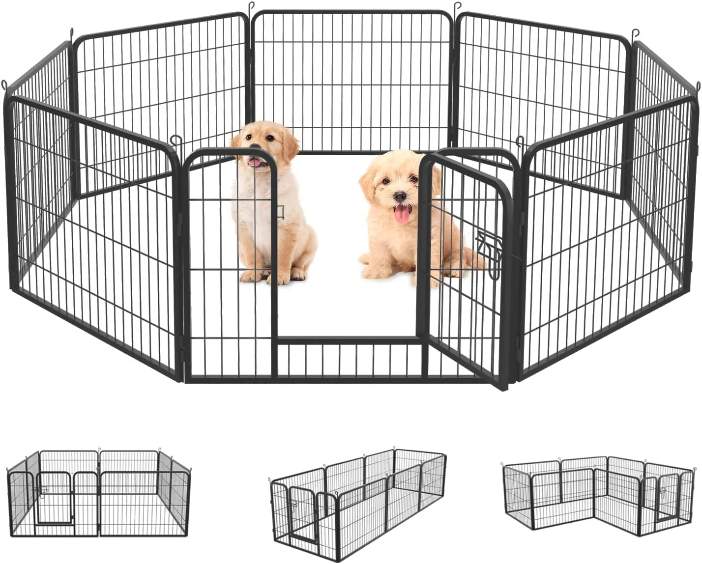 FDW Dog Playpen Dog Pen Dog Kennel 8 Panel 24 Inch Hight Indoor Outdoor Folding Metal Portable Puppy Exercise Pen Heavy Duty Dog Fence for Yard Camping,Black