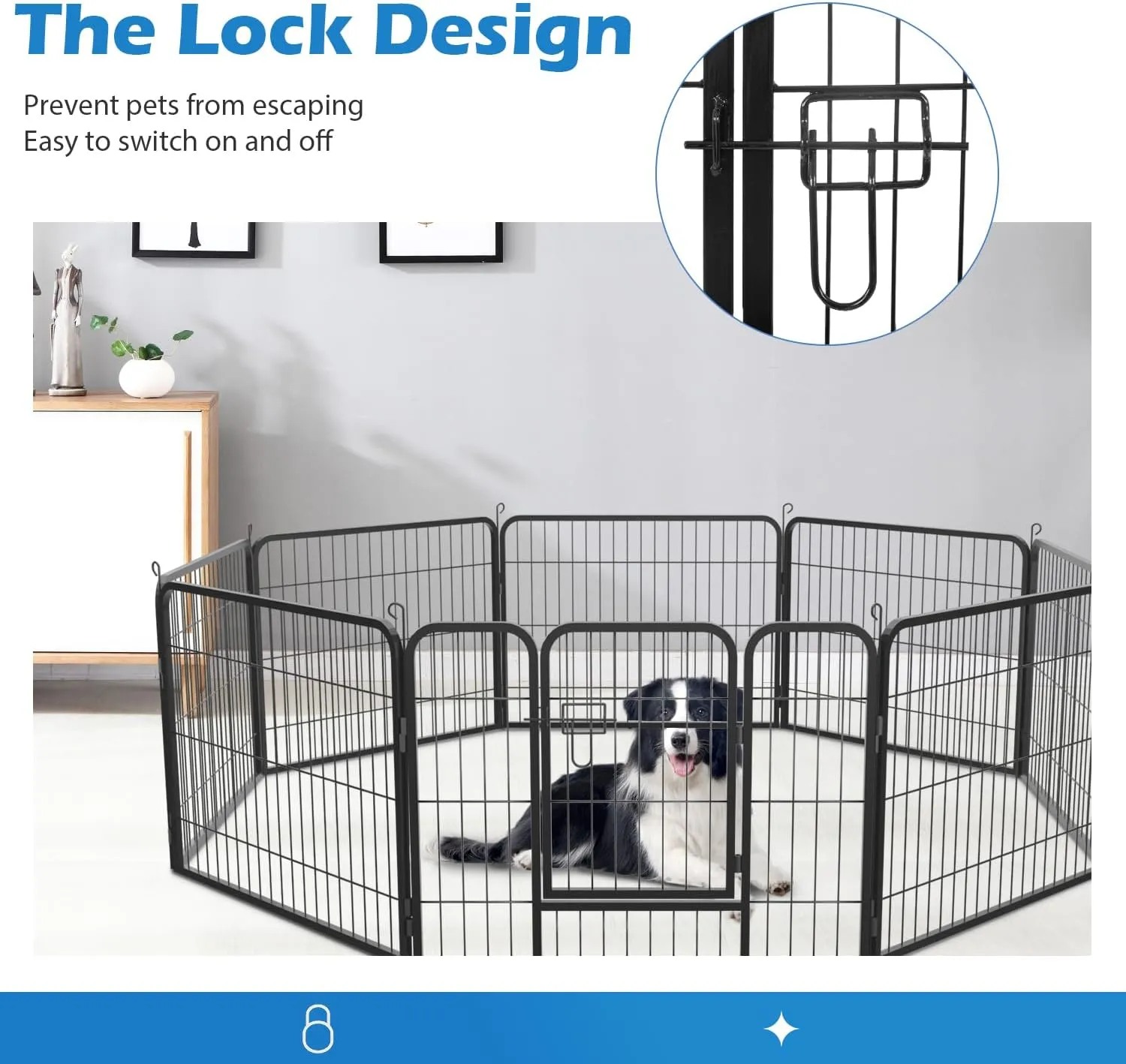 FDW Dog Playpen Dog Pen Dog Kennel 8 Panel 24 Inch Hight Indoor Outdoor Folding Metal Portable Puppy Exercise Pen Heavy Duty Dog Fence for Yard Camping,Black