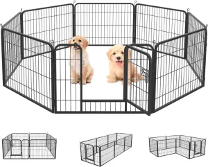 FDW Dog Playpen Dog Pen Dog Kennel 8 Panel 24 Inch Hight Indoor Outdoor Folding Metal Portable Puppy Exercise Pen Heavy Duty Dog Fence for Yard Camping,Black