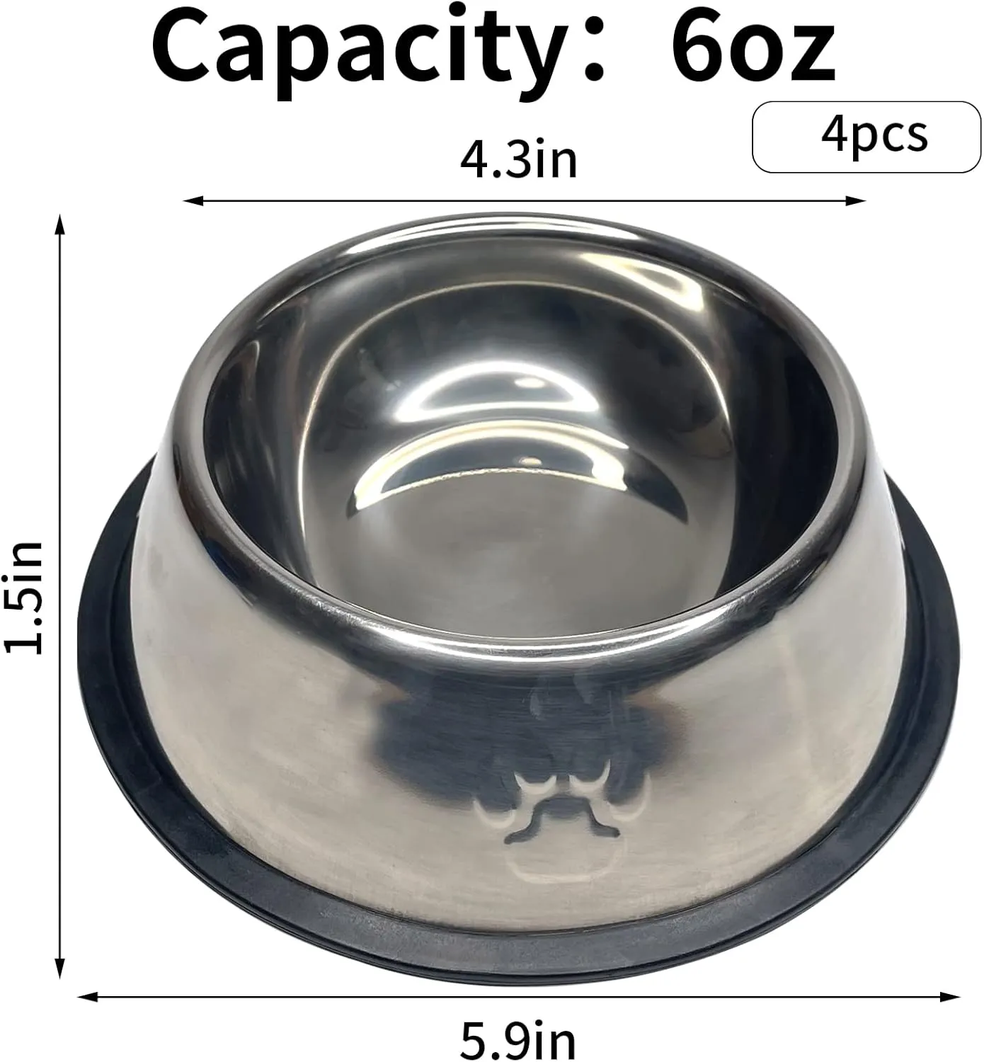 Fhiny 4PCS Stainless Steel Cat Bowls, Non-Slip Cats Water Dish with Rubber Base Stackable Pet Feeding Bowl Durable Multifunctional Replacement Whisker Fatigue Relief Plate for Kitten Puppy Small Dog