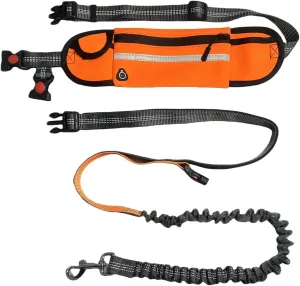 FJ Four Joys Hands Free Dog Leash with Zipper Pouch, Waist Leash for Dog Walking with Shock Absorbing Bungee for Walking, Jogging and Running (Orange)