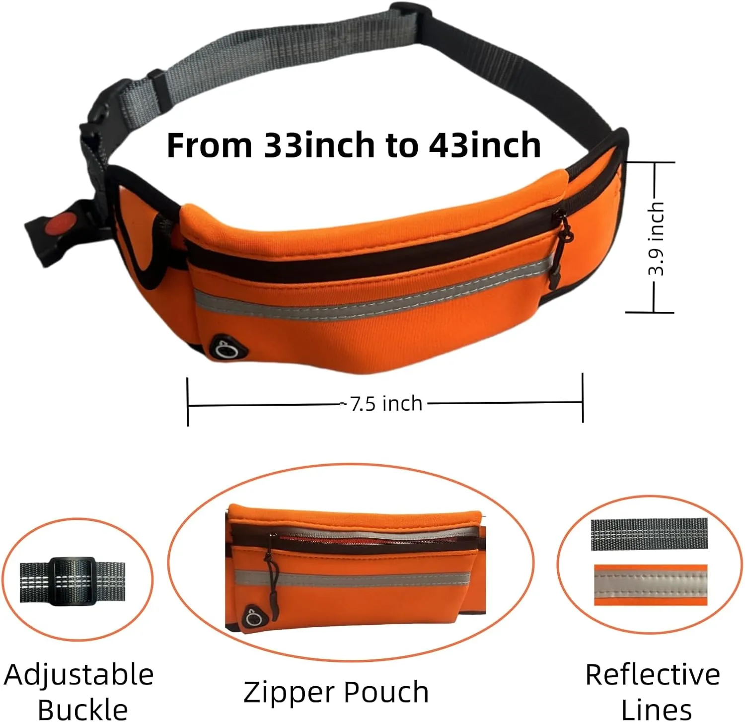 FJ Four Joys Hands Free Dog Leash with Zipper Pouch, Waist Leash for Dog Walking with Shock Absorbing Bungee for Walking, Jogging and Running (Orange)