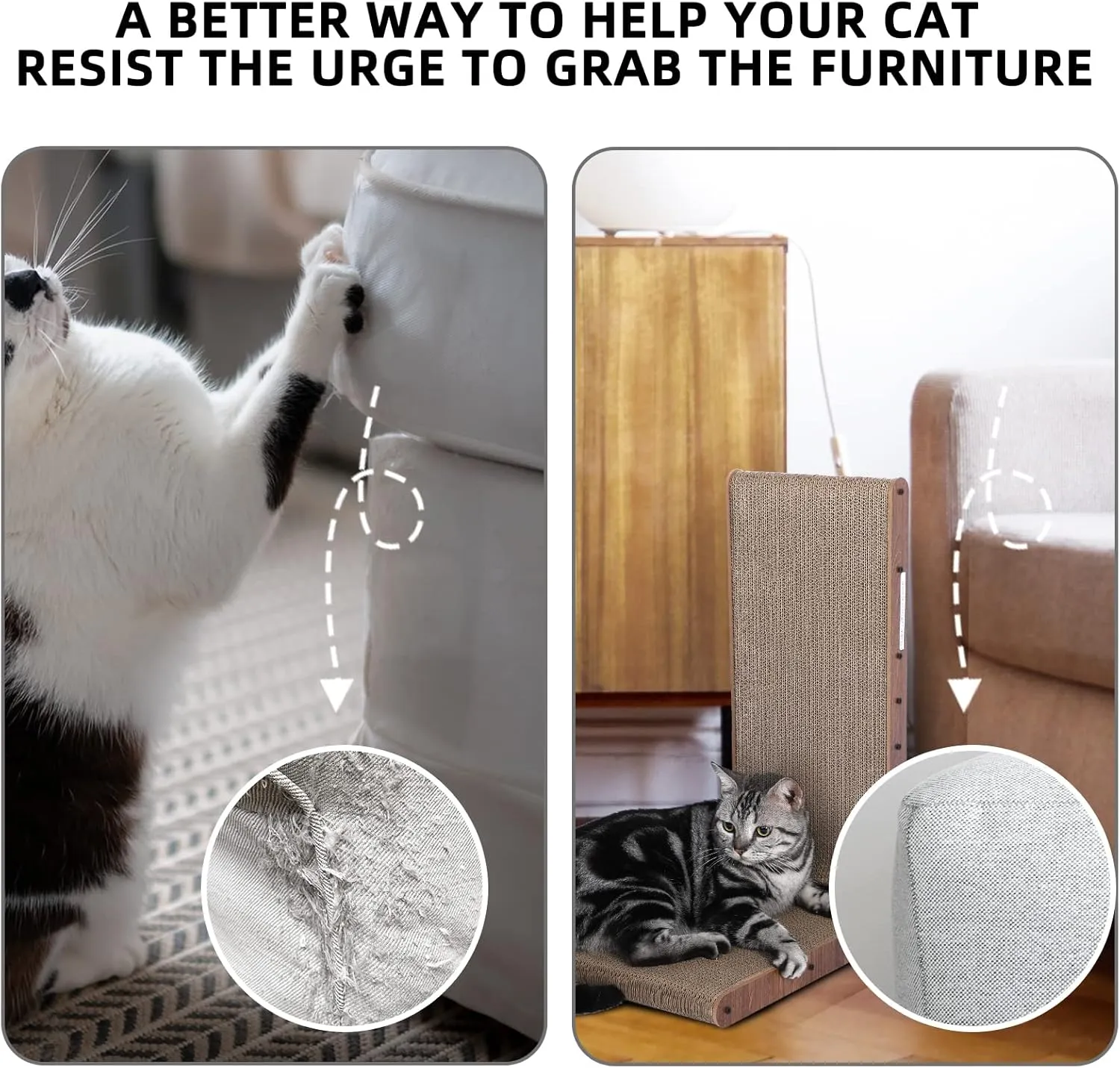 Fluffydream Cat Scratcher with Cat Toys Ball Track, Build-in Ball, L-Shaped Scratcher, Cardboard Lounge Bed, Stable and Durable, Furniture Protector, Reversible