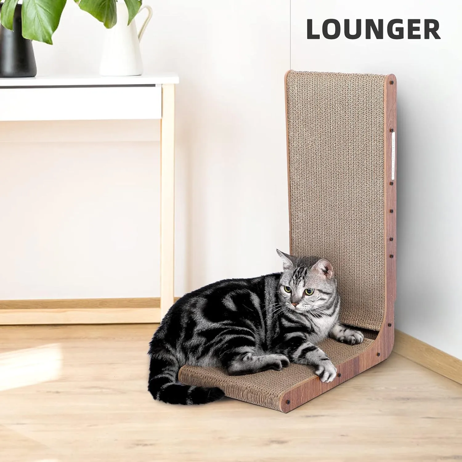 Fluffydream Cat Scratcher with Cat Toys Ball Track, Build-in Ball, L-Shaped Scratcher, Cardboard Lounge Bed, Stable and Durable, Furniture Protector, Reversible