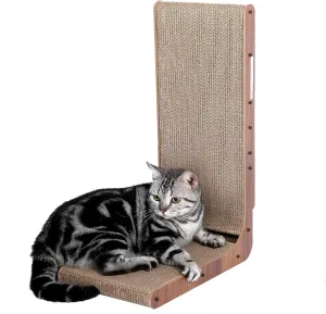 Fluffydream Cat Scratcher with Cat Toys Ball Track, Build-in Ball, L-Shaped Scratcher, Cardboard Lounge Bed, Stable and Durable, Furniture Protector, Reversible
