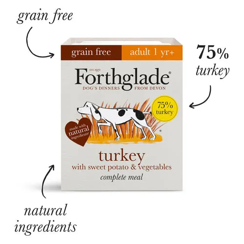 Forthglade | Grain Free Natural Complete Wet Dog Food Tray | Turkey with Sweet Potato & Vegetables - 395g