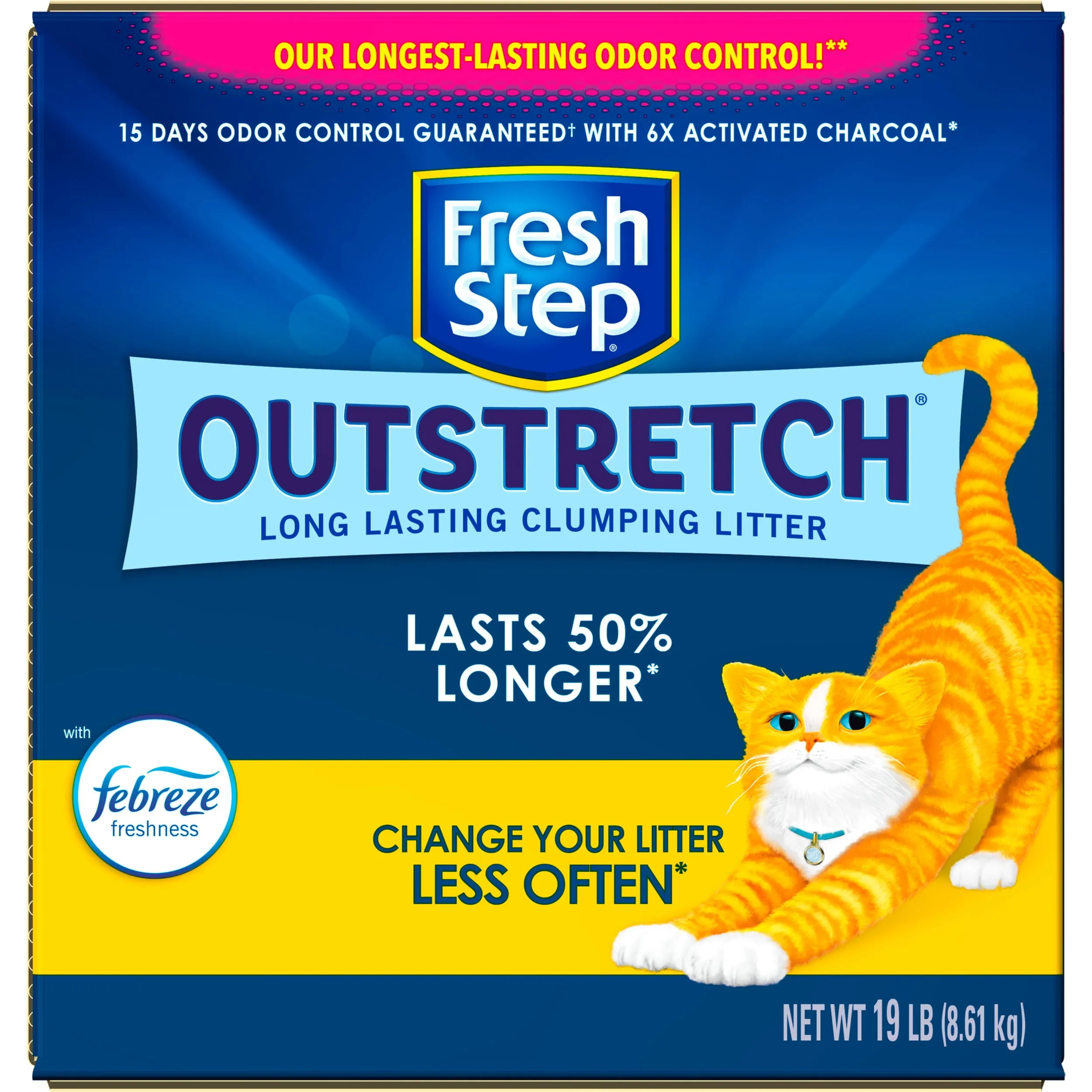 Fresh Step Outstretch Long Lasting Concentrated Litter with Febreze, Clumping Cat Litter, 19 lb