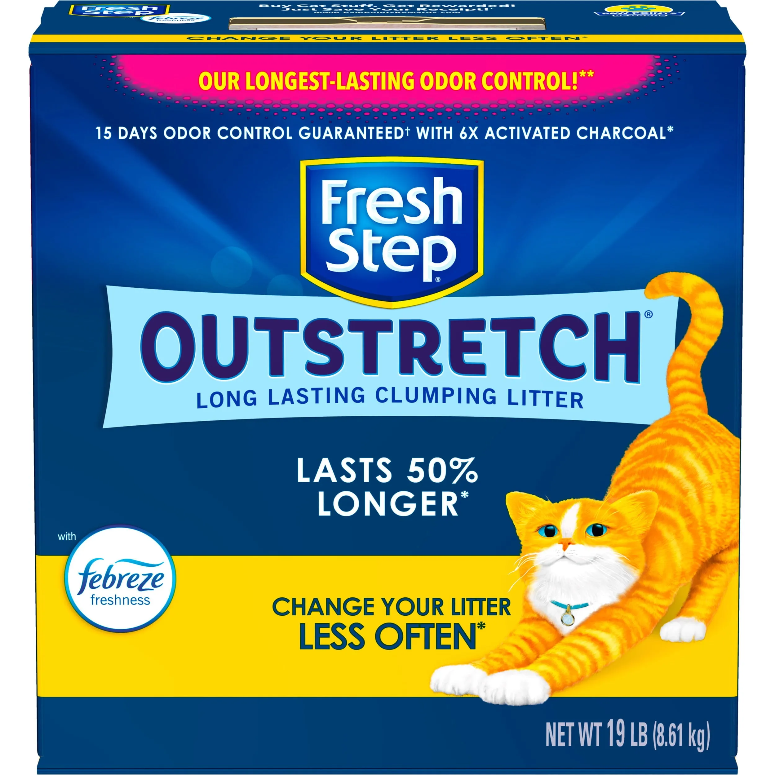 Fresh Step Outstretch Long Lasting Concentrated Litter with Febreze, Clumping Cat Litter, 19 lb