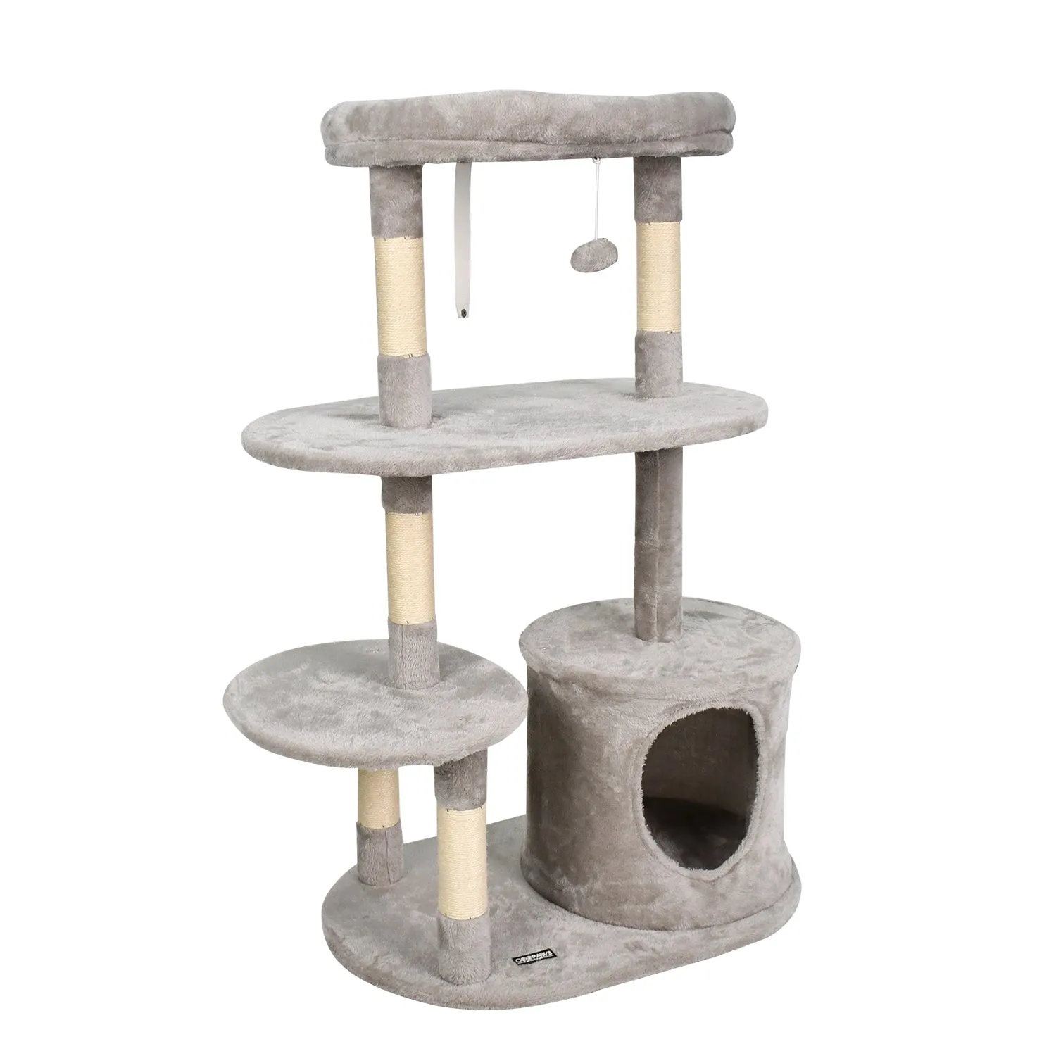GOOPAWS 3-Tier 48-in Faux Fur Top Perch Cat Tree & Condo, Grey