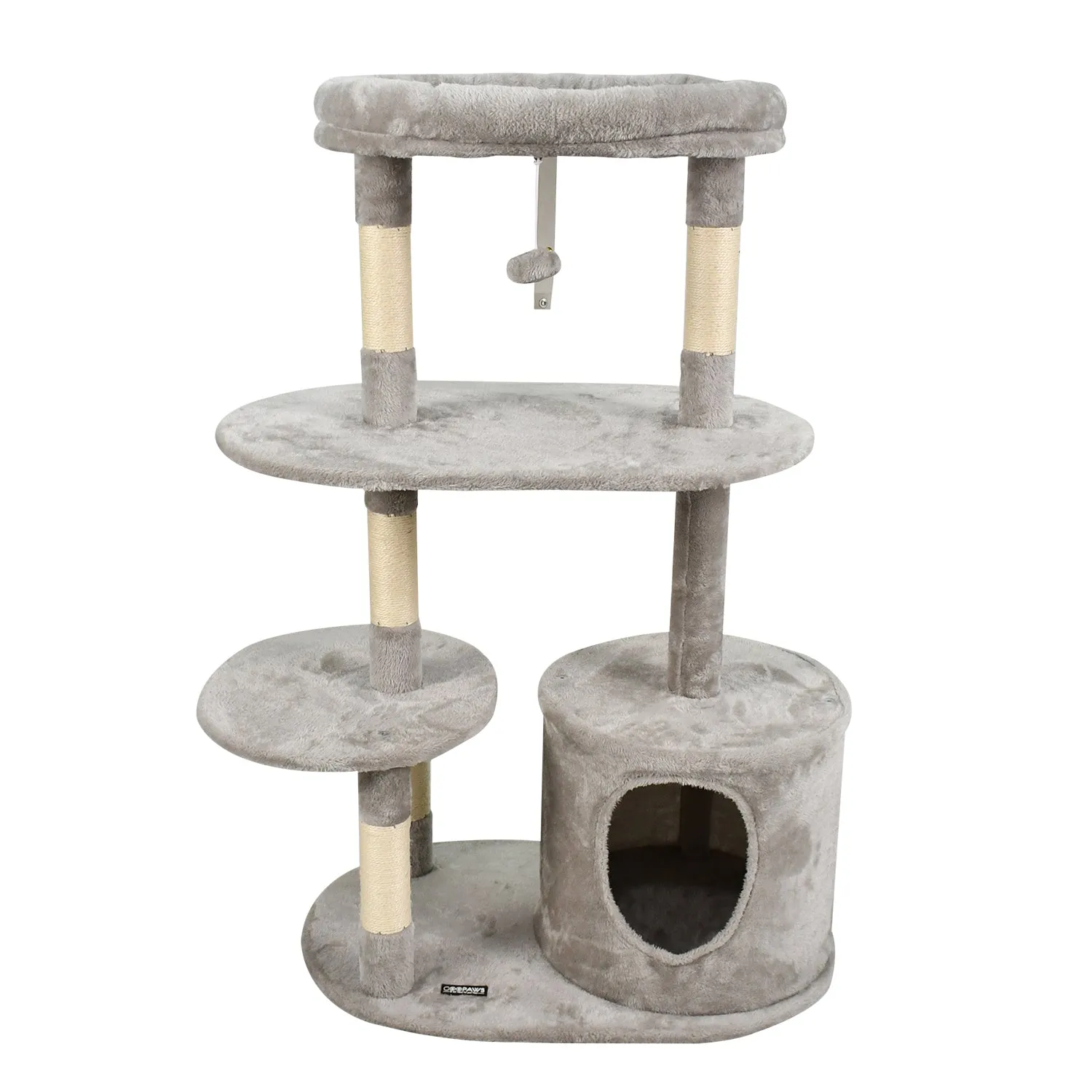 GOOPAWS 3-Tier 48-in Faux Fur Top Perch Cat Tree & Condo, Grey