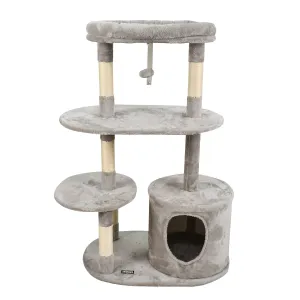 GOOPAWS 3-Tier 48-in Faux Fur Top Perch Cat Tree & Condo, Grey