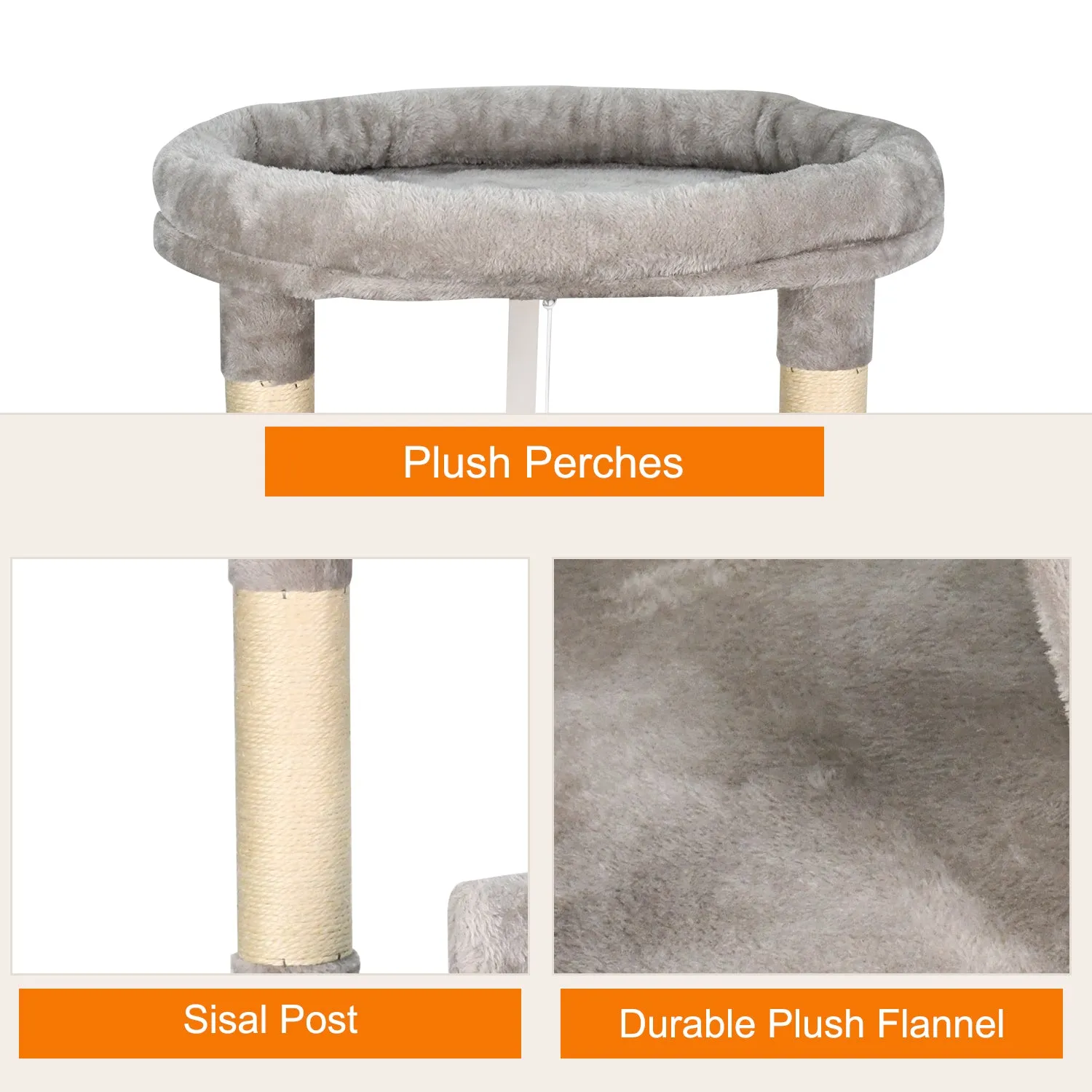 GOOPAWS 3-Tier 48-in Faux Fur Top Perch Cat Tree & Condo, Grey