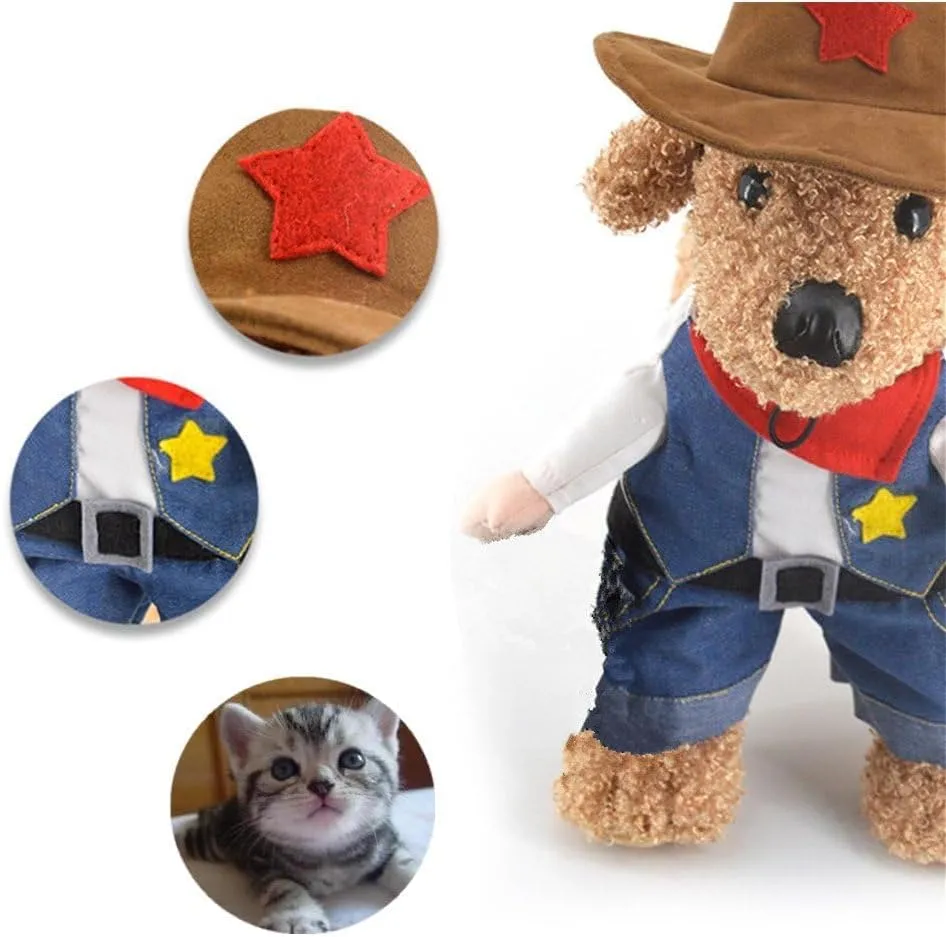 Hotumn Cowboy Dog Costume with Hat Dog Clothes Halloween Costumes for Cat and Small Dog(S)