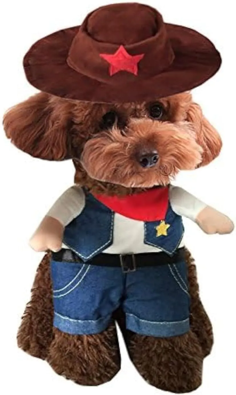 Hotumn Cowboy Dog Costume with Hat Dog Clothes Halloween Costumes for Cat and Small Dog(S)