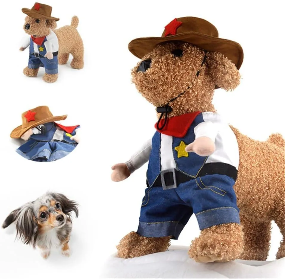 Hotumn Cowboy Dog Costume with Hat Dog Clothes Halloween Costumes for Cat and Small Dog(S)