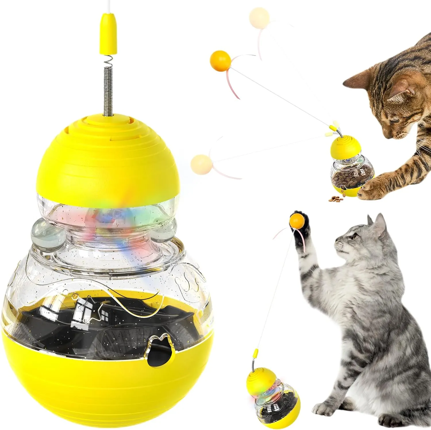 Interactive Cat Toy for Indoor Cats, Puzzle Feeder Kitty Tracking Balls Toy,Slow Food Dispenser Feeder Dispensing Feeding Cat Toys for Bored Indoor (YellowA)