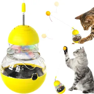 Interactive Cat Toy for Indoor Cats, Puzzle Feeder Kitty Tracking Balls Toy,Slow Food Dispenser Feeder Dispensing Feeding Cat Toys for Bored Indoor (YellowA)