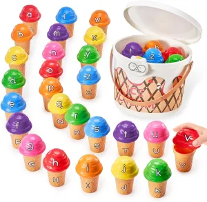 JoyCat Ice Cream Counting and Color Sorting Set Stacking Toys for Kids 3-5, Alphabet Learning Toys for Fine Motor Skill, Safety ABC Learning Set, Preschool Classroom Must Haves Easter Gift for Toddler