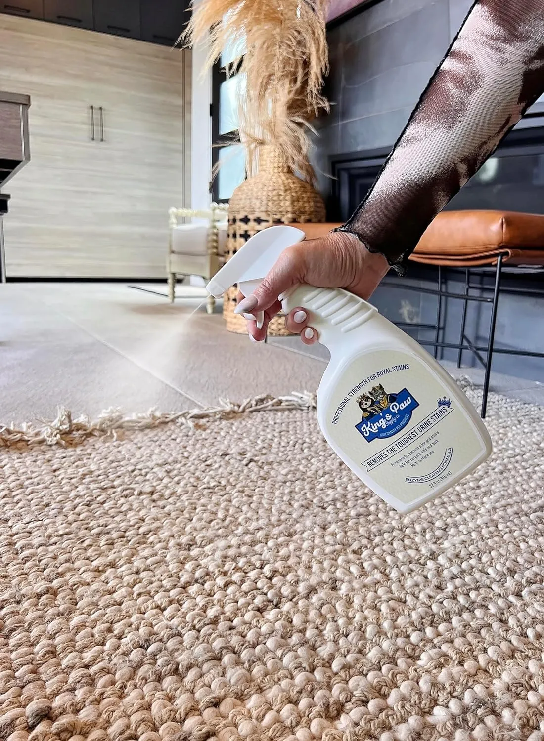 King's Paw Supply Co. Stain & Odor Eliminator for Strong Odor, 32oz Enzyme Pet Odor Eliminator for Home, Carpet Stain Remover for Cats & Dog Pee, Enzymatic Cat Urine Destroyer, Carpet Cleaner Spray