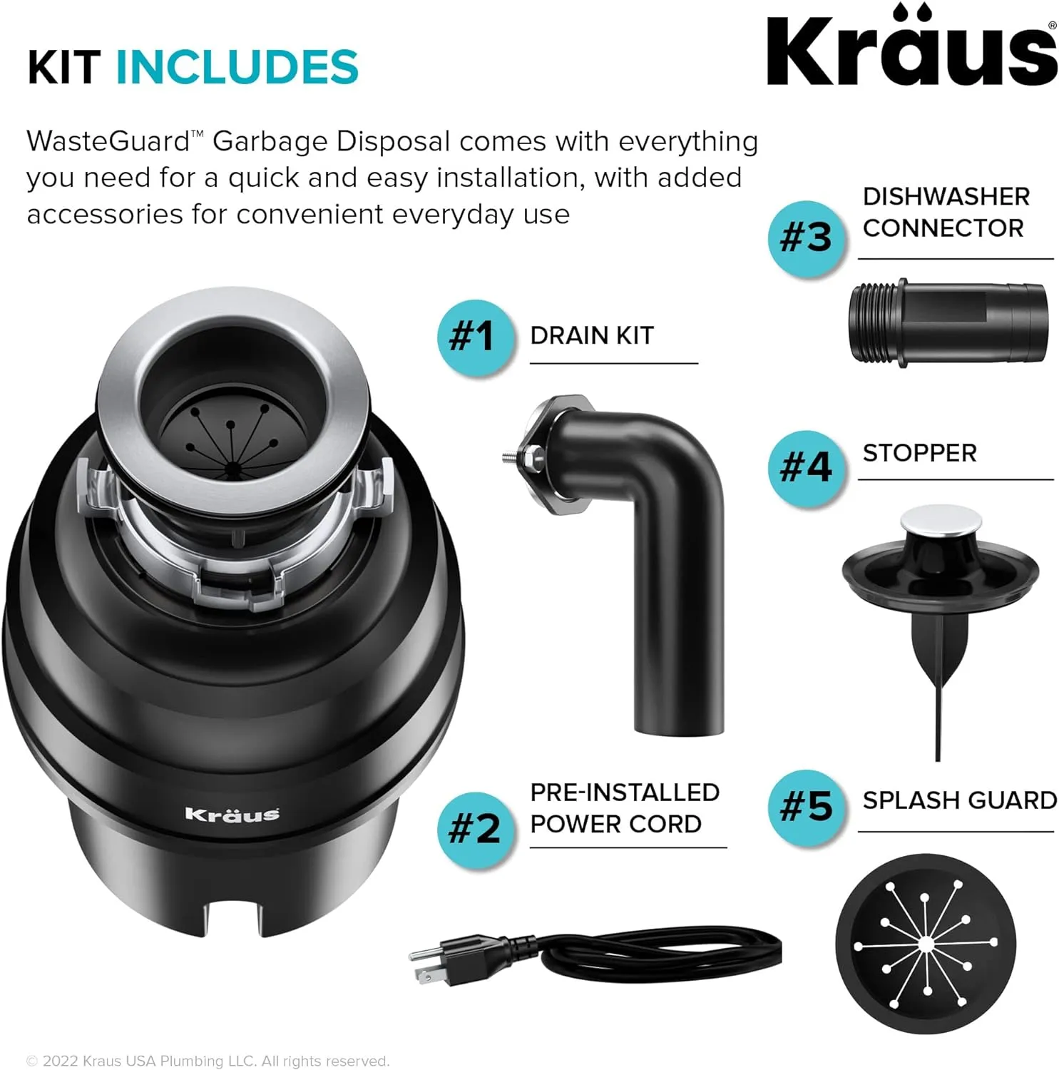 Kraus KGUW1-33WH-100-100, Bellucci Workstation 32 in. Undermount Granite Composite Single Bowl Kitchen Sink in White with WasteGuard 1 HP Continuous Feed Garbage Disposal and Accessories