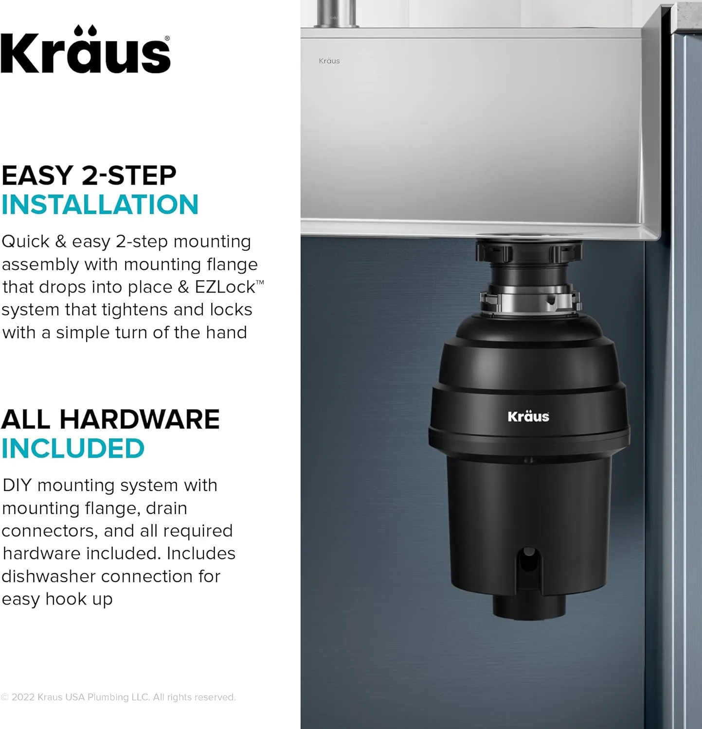 Kraus KGUW2-33MB-100-100, Bellucci Workstation 32 in. Undermount Granite Composite Single Bowl Kitchen Sink in Metallic Black with WasteGuard 1 HP Continuous Feed Garbage Disposal and Accessories