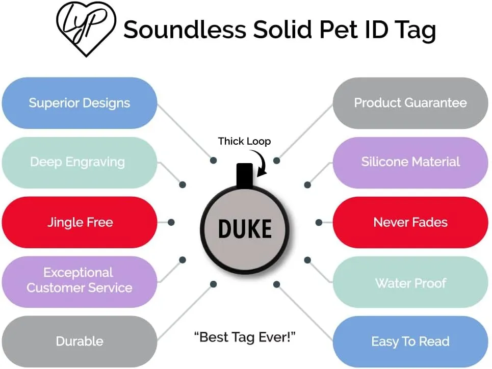 LYP Silicone Dog ID Tag, Medical Alert, 1.2 inch, Bone Shape, Deep Engraved, Non-Toxic, Eco-Friendly, US
