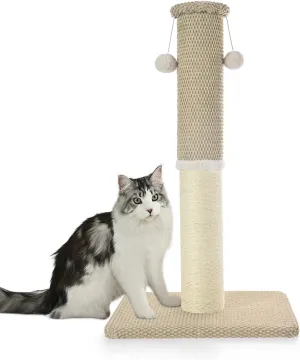Made4Pets Cat Scratching Post 33", Tall Scratching Posts for Indoor Cats Adults, Natural Sisal Rope Cat Scratcher with Replacement Hanging Balls, 4.3 Inches Thick Cat Scratch Post, Beige