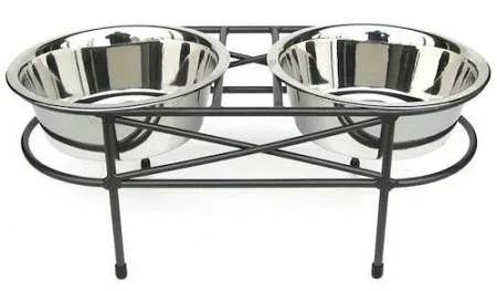 Mesh Elevated Double Dog Bowl - Large-White