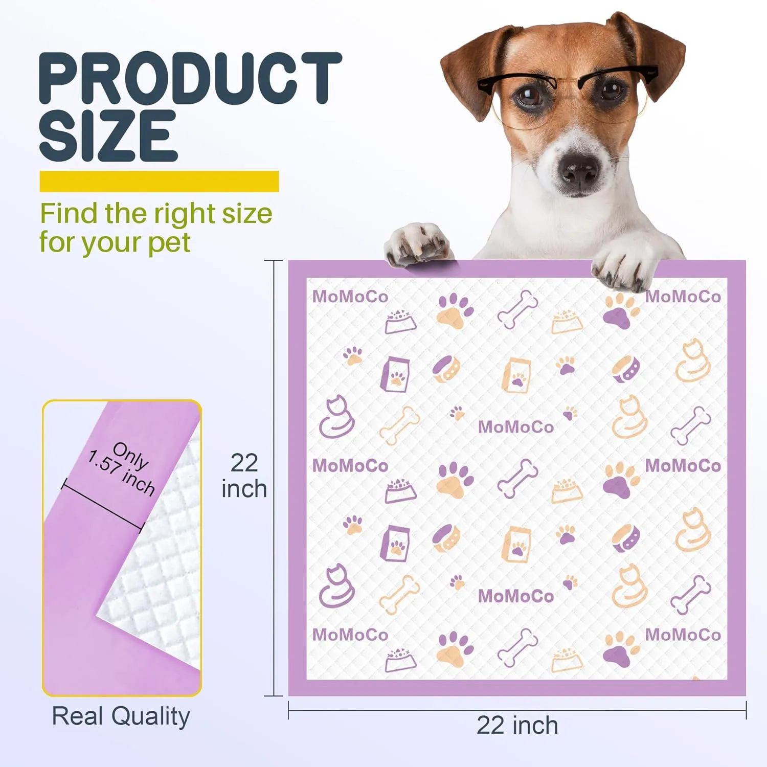 MoMoCo Puppy Pads 22 x 22 - 60 Count Disposable Dog Pee Pads, Super Absorbent & Leakproof Quick Drying Puppy Training Pads for Dogs (Lavender Purple)