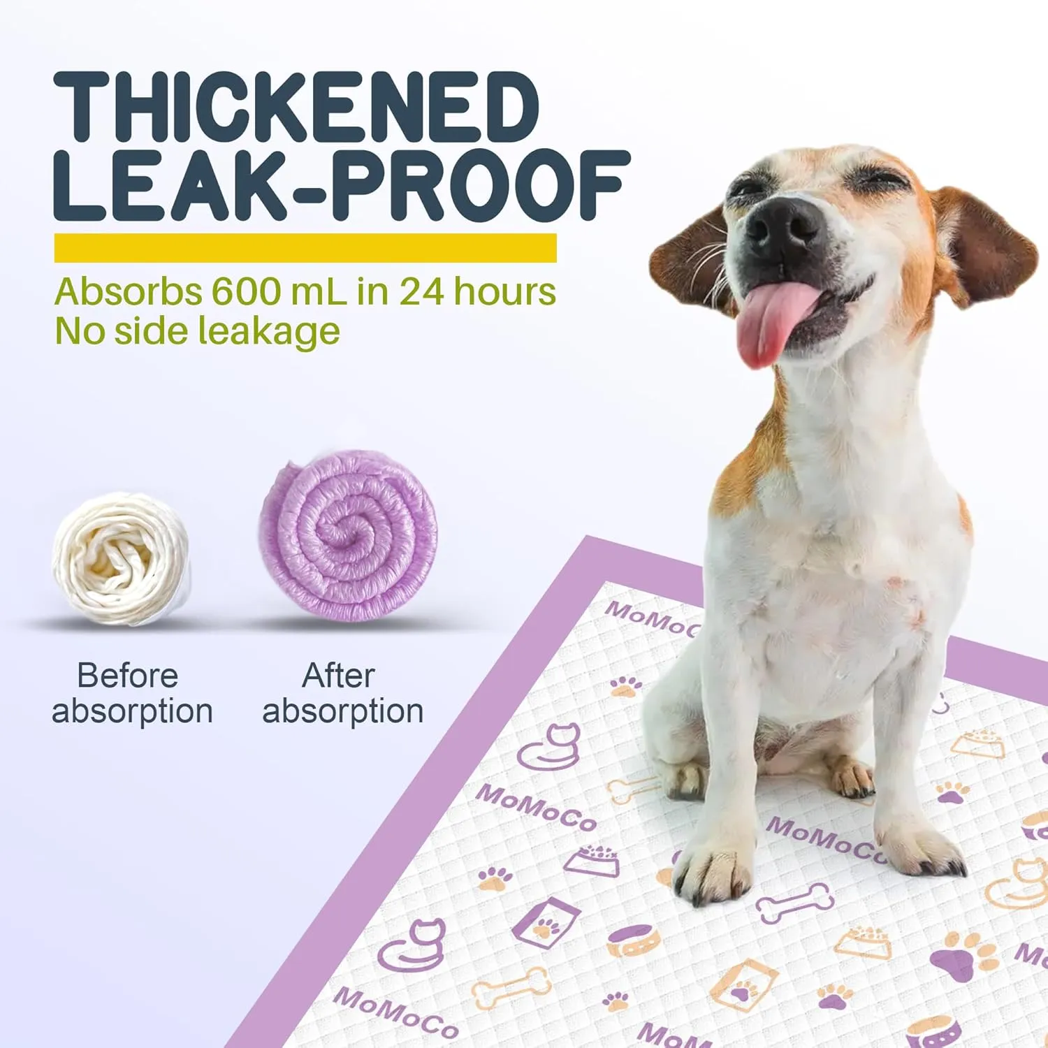 MoMoCo Puppy Pads 22 x 22 - 60 Count Disposable Dog Pee Pads, Super Absorbent & Leakproof Quick Drying Puppy Training Pads for Dogs (Lavender Purple)