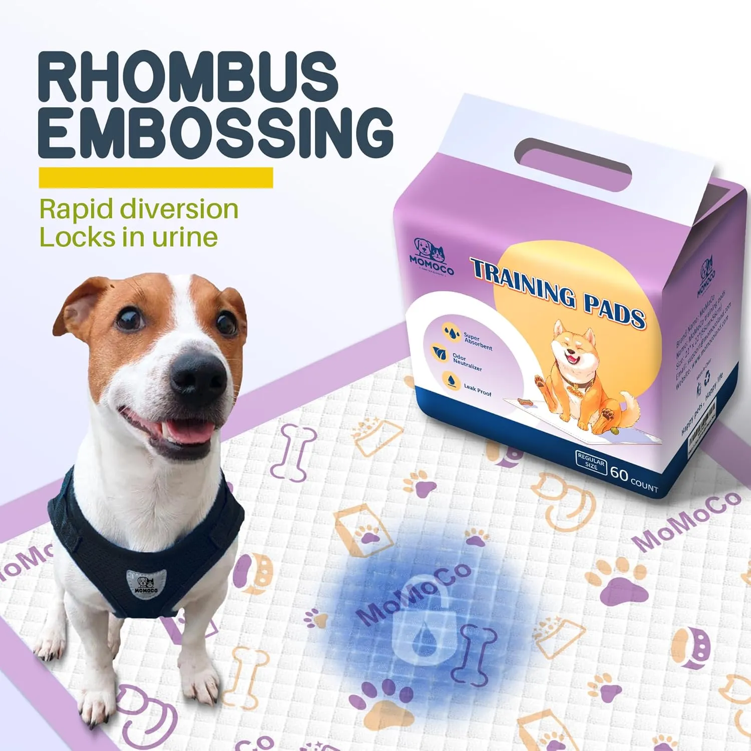 MoMoCo Puppy Pads 22 x 22 - 60 Count Disposable Dog Pee Pads, Super Absorbent & Leakproof Quick Drying Puppy Training Pads for Dogs (Lavender Purple)