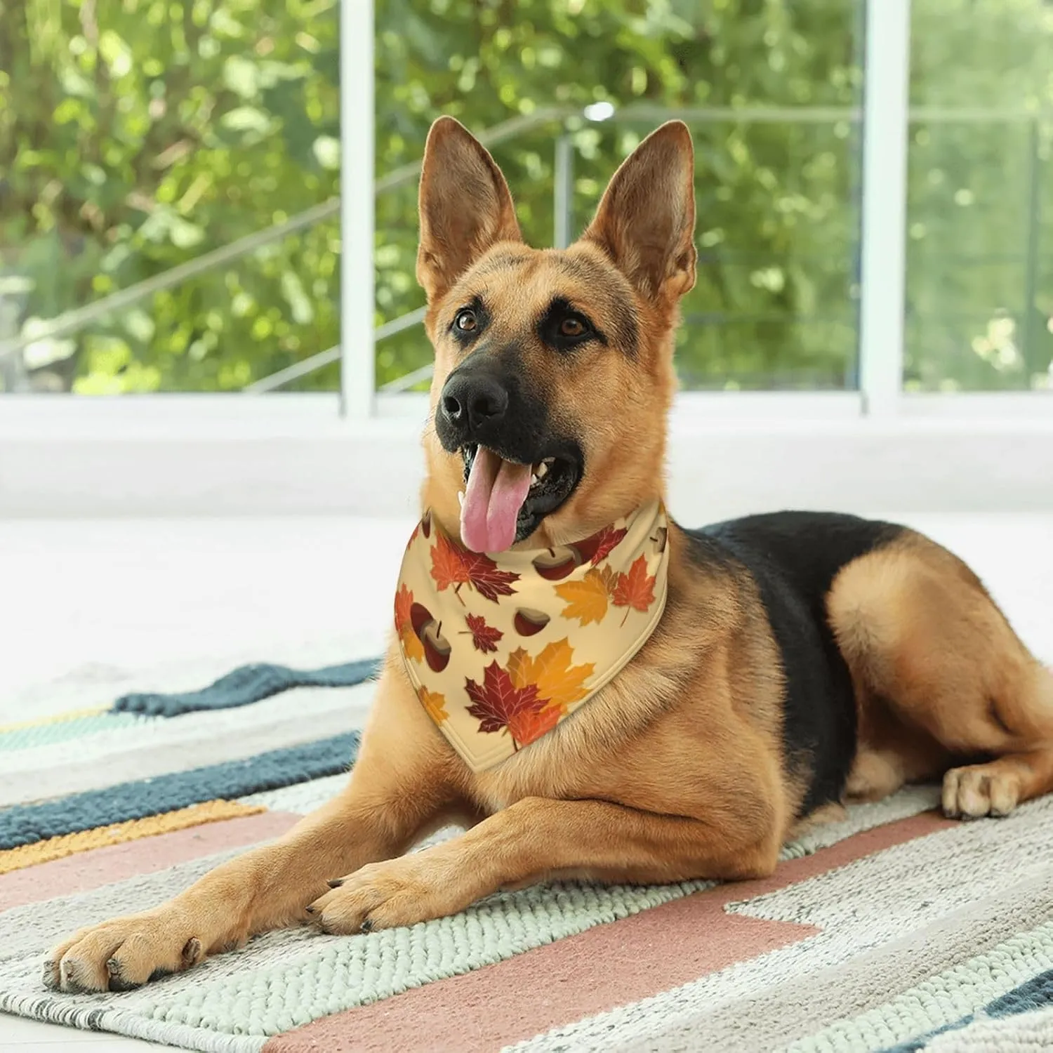 Multicolor Geometric Fall Dog Kerchief Bandana, One Size, Polyester, Tie Closure, Hand Wash Gently