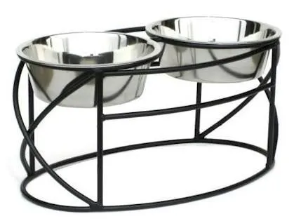 Oval Cross Double Raised Feeder - Medium-White