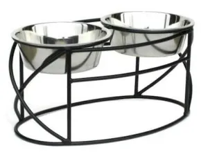 Oval Cross Double Raised Feeder - Small-Black