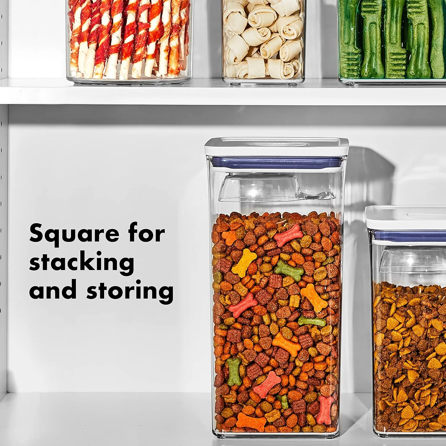 OXO Good Grips Pet POP Container  6.0 Qt/5.7 L with Half Scoop |Ideal for up to 6.5lbs of Dog Food or 4.5lbs of Cat Food | Airtight Dog and Cat Food Storage Container | BPA Free, Clear