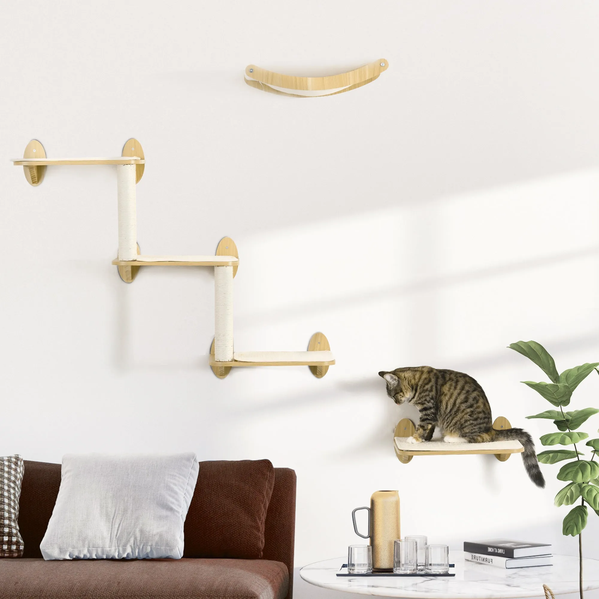 PawHut 3PCs Wall Mounted Cat Tree Cat Shelves Climbing Shelf Set Scratching Post