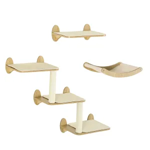 PawHut 3PCs Wall Mounted Cat Tree Cat Shelves Climbing Shelf Set Scratching Post