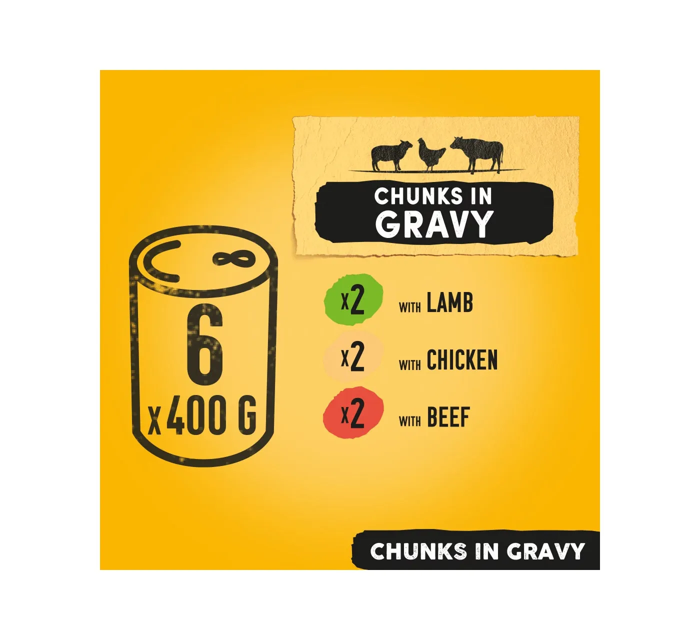 Pedigree - Chunks in Gravy Wet Dog Food Tins - 6 x 400g