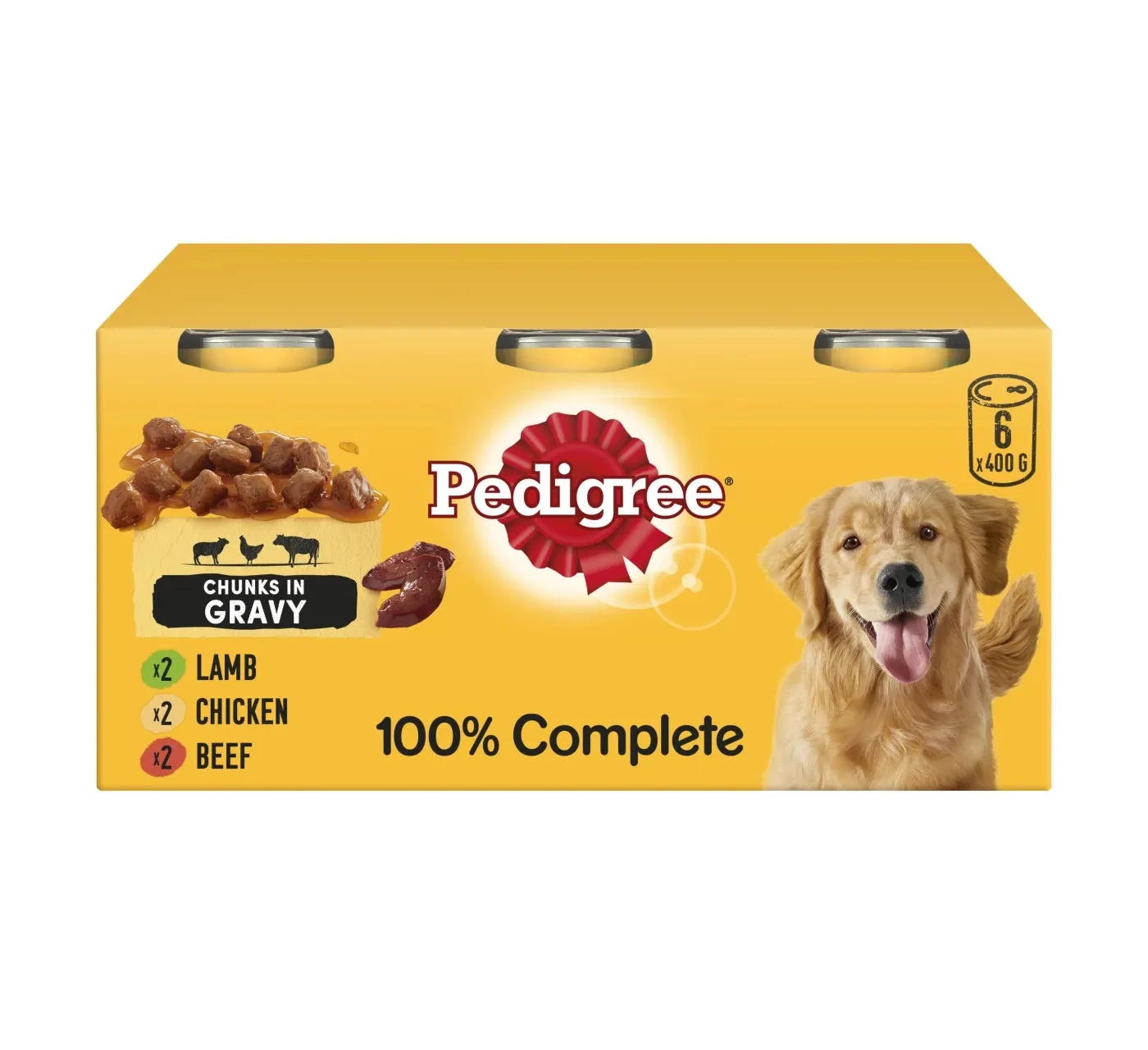 Pedigree - Chunks in Gravy Wet Dog Food Tins - 6 x 400g