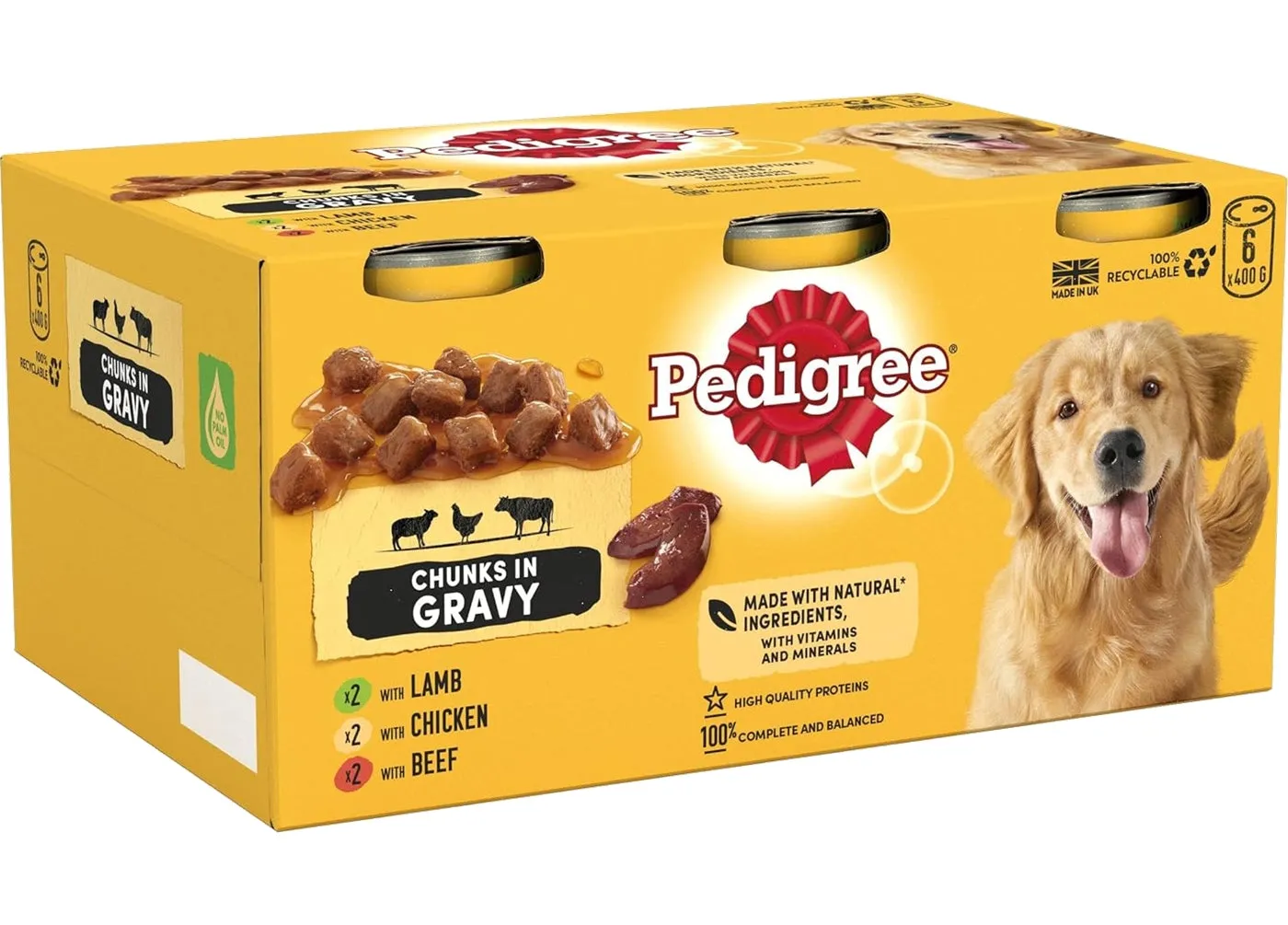 Pedigree - Chunks in Gravy Wet Dog Food Tins - 6 x 400g