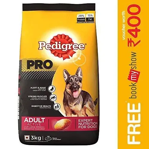 Pedigree Pro Expert Nutrition Dry Food for Active Adult Dogs, Chicken, 3 kg