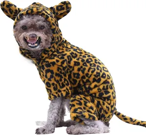 Pet Cheetah Costumes for Halloween Christmas, Funny Dog Cat Cosplay Coat Hoodie Outfits Warm Winter Fleece Clothes
