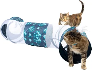 PetFusion KittyCurve Cat Tunnel, 62x10x10 (lwh) | Interactive Cat Toy Feathers, Transparent Sections, Four Entries & Exits | Hide, Play, Peak & Pounce | Great for Small Dogs | 1 Year Warr